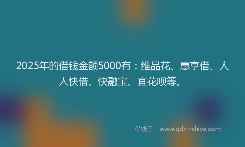 2025年的借钱金额5000有：维品花、惠享借、人人快借、快融宝、宜花呗等。