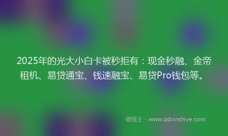 2025年的光大小白卡被秒拒有：现金秒融、金帝租机、易贷通宝、钱速融宝、易贷Pro钱包等。