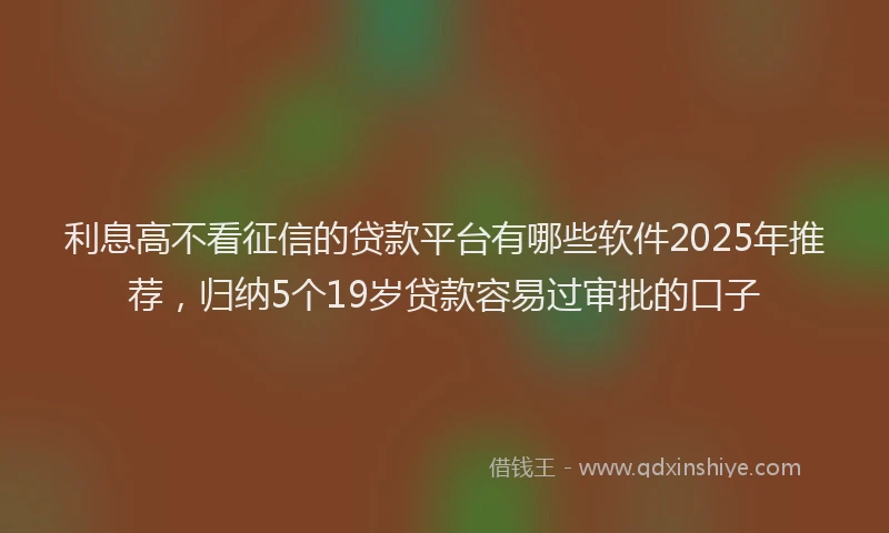 利息高不看征信的贷款平台有哪些软件2025年推荐，归纳5个19岁贷款容易过审批的口子
