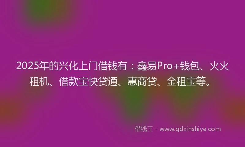2025年的兴化上门借钱有：鑫易Pro+钱包、火火租机、借款宝快贷通、惠商贷、金租宝等。