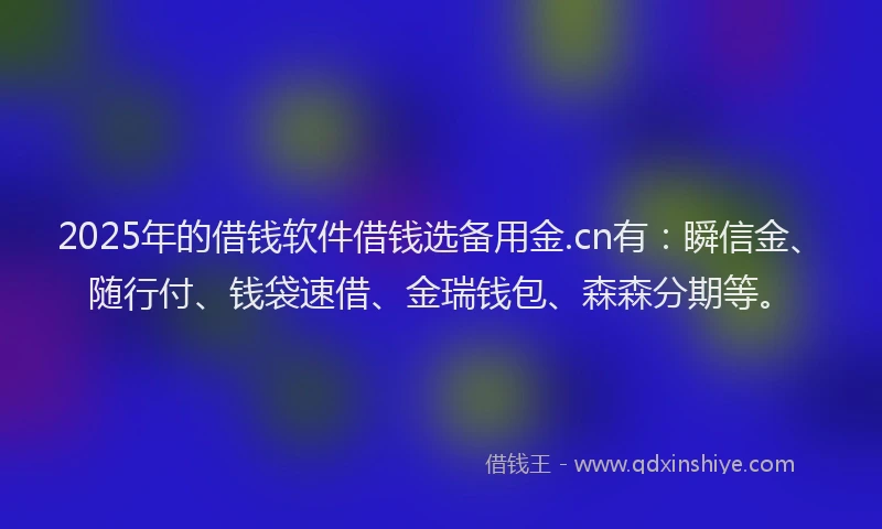 2025年的借钱软件借钱选备用金.cn有：瞬信金、随行付、钱袋速借、金瑞钱包、森森分期等。