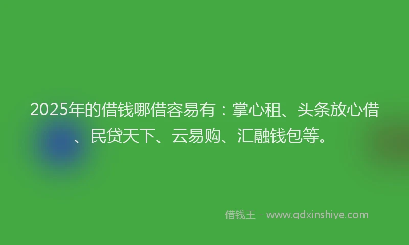 2025年的借钱哪借容易有：掌心租、头条放心借、民贷天下、云易购、汇融钱包等。