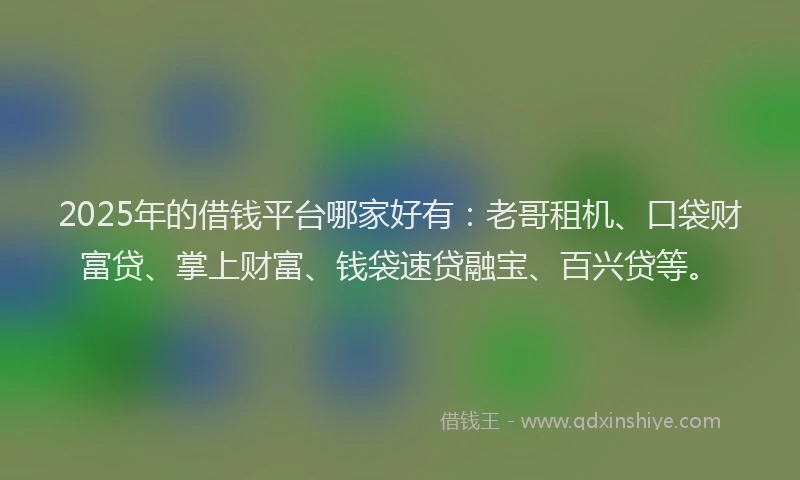 2025年的借钱平台哪家好有：老哥租机、口袋财富贷、掌上财富、钱袋速贷融宝、百兴贷等。