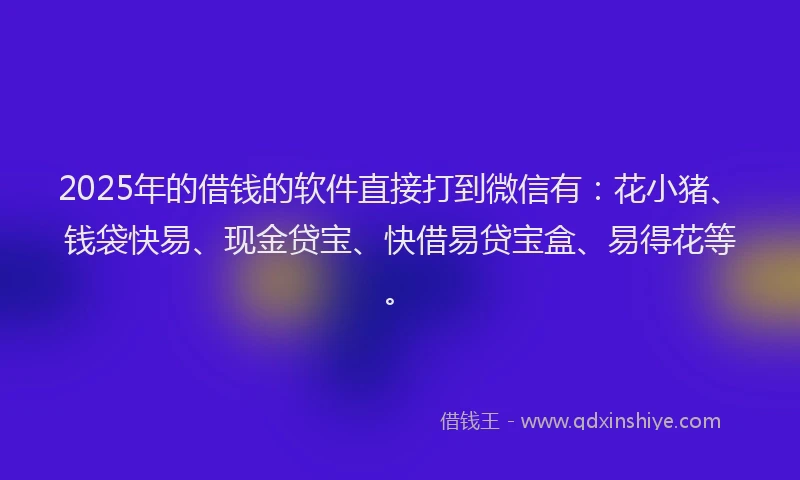 2025年的借钱的软件直接打到微信有：花小猪、钱袋快易、现金贷宝、快借易贷宝盒、易得花等。