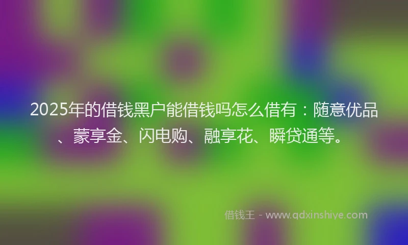 2025年的借钱黑户能借钱吗怎么借有：随意优品、蒙享金、闪电购、融享花、瞬贷通等。