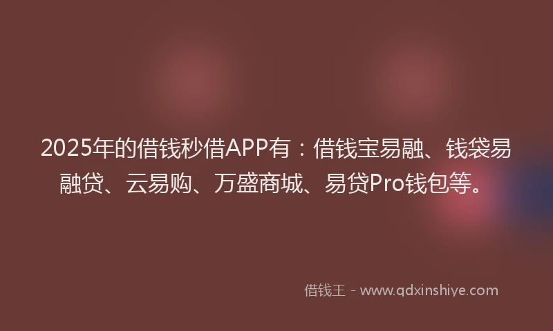 2025年的借钱秒借APP有：借钱宝易融、钱袋易融贷、云易购、万盛商城、易贷Pro钱包等。