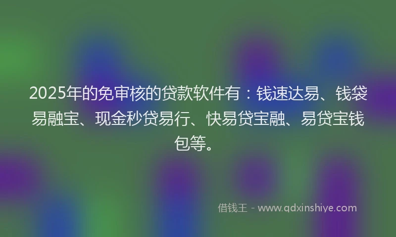 2025年的免审核的贷款软件有：钱速达易、钱袋易融宝、现金秒贷易行、快易贷宝融、易贷宝钱包等。
