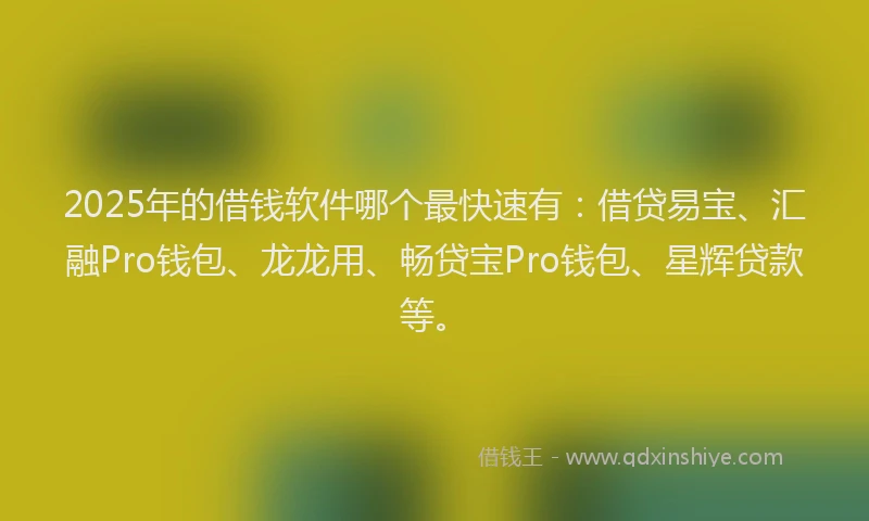 2025年的借钱软件哪个最快速有：借贷易宝、汇融Pro钱包、龙龙用、畅贷宝Pro钱包、星辉贷款等。