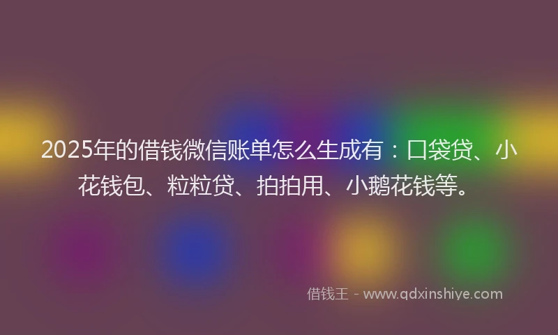 2025年的借钱微信账单怎么生成有：口袋贷、小花钱包、粒粒贷、拍拍用、小鹅花钱等。