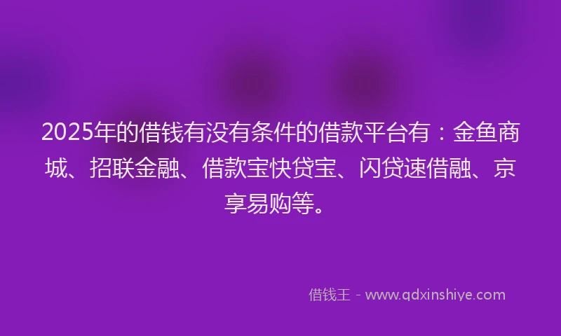 2025年的借钱有没有条件的借款平台有：金鱼商城、招联金融、借款宝快贷宝、闪贷速借融、京享易购等。