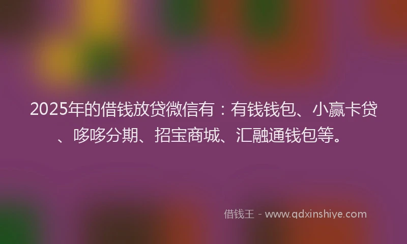 2025年的借钱放贷微信有：有钱钱包、小赢卡贷、哆哆分期、招宝商城、汇融通钱包等。