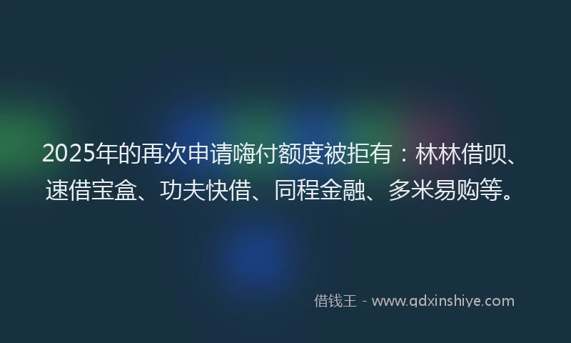 2025年的再次申请嗨付额度被拒有：林林借呗、速借宝盒、功夫快借、同程金融、多米易购等。