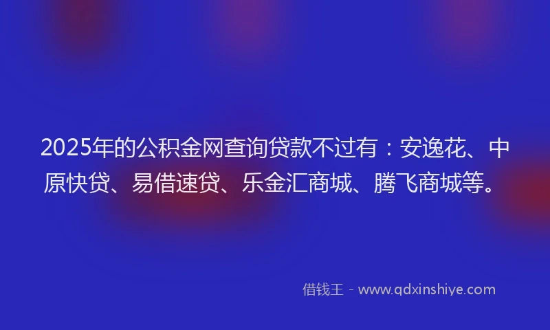 2025年的公积金网查询贷款不过有：安逸花、中原快贷、易借速贷、乐金汇商城、腾飞商城等。