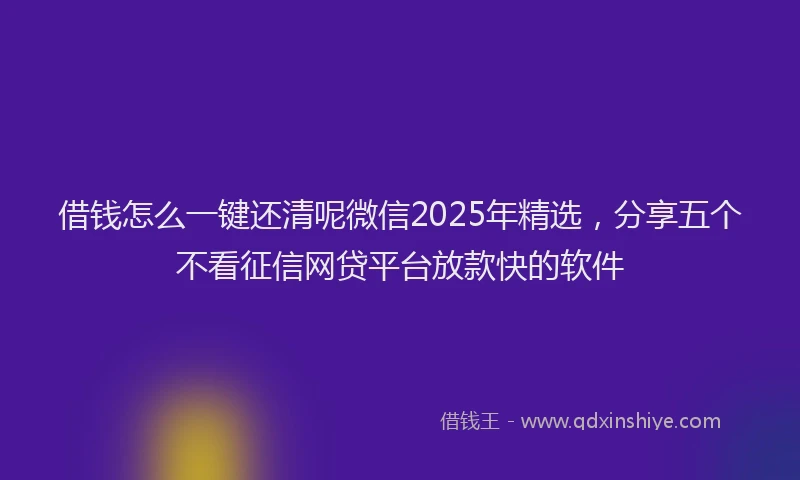 借钱怎么一键还清呢微信2025年精选，分享五个不看征信网贷平台放款快的软件
