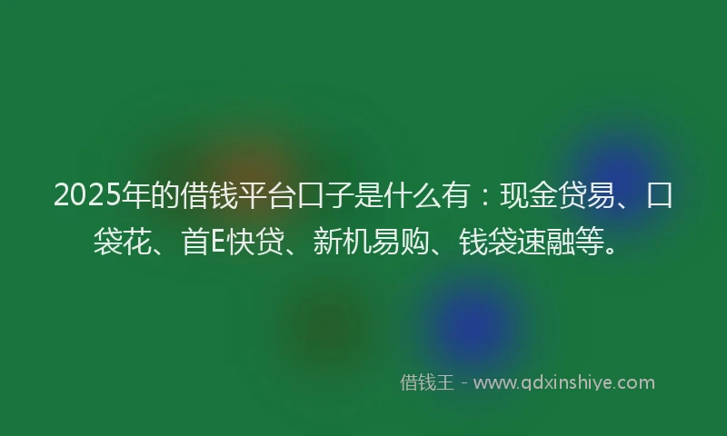 2025年的借钱平台口子是什么有：现金贷易、口袋花、首E快贷、新机易购、钱袋速融等。