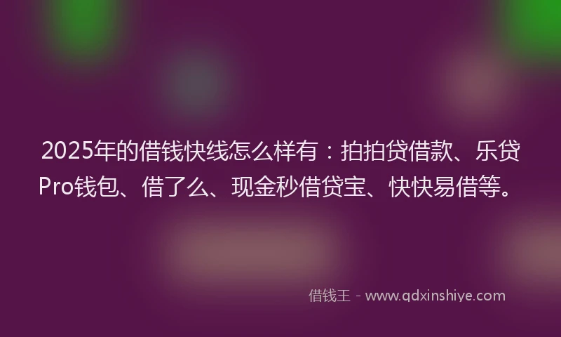 2025年的借钱快线怎么样有：拍拍贷借款、乐贷Pro钱包、借了么、现金秒借贷宝、快快易借等。