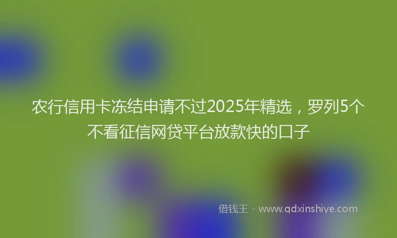 农行信用卡冻结申请不过2025年精选，罗列5个不看征信网贷平台放款快的口子