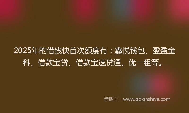 2025年的借钱快首次额度有：鑫悦钱包、盈盈金科、借款宝贷、借款宝速贷通、优一租等。
