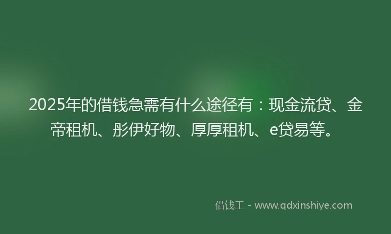 2025年的借钱急需有什么途径有：现金流贷、金帝租机、彤伊好物、厚厚租机、e贷易等。