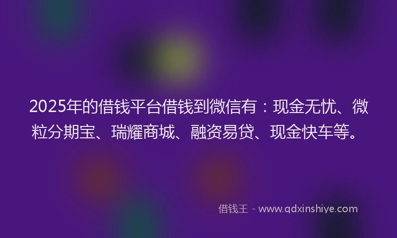 2025年的借钱平台借钱到微信有：现金无忧、微粒分期宝、瑞耀商城、融资易贷、现金快车等。