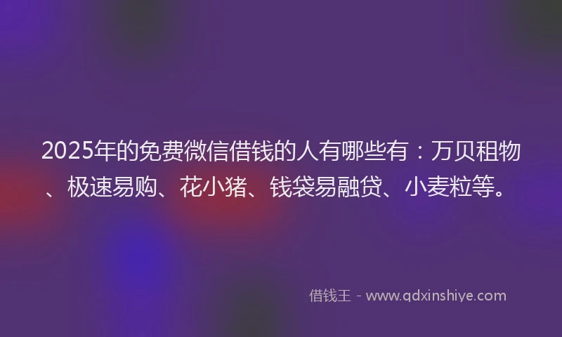 2025年的免费微信借钱的人有哪些有：万贝租物、极速易购、花小猪、钱袋易融贷、小麦粒等。