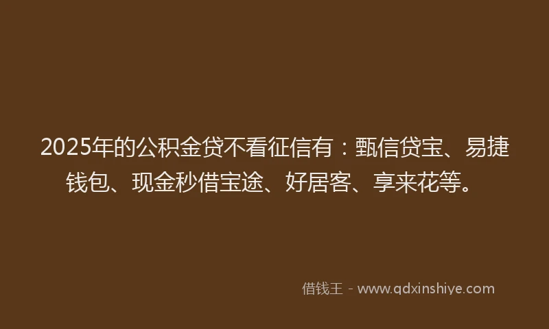 2025年的公积金贷不看征信有：甄信贷宝、易捷钱包、现金秒借宝途、好居客、享来花等。