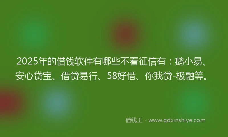 2025年的借钱软件有哪些不看征信有：鹅小易、安心贷宝、借贷易行、58好借、你我贷-极融等。