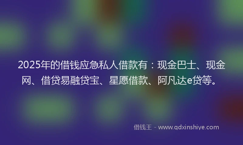 2025年的借钱应急私人借款有：现金巴士、现金网、借贷易融贷宝、星愿借款、阿凡达e贷等。