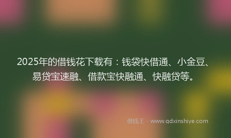 2025年的借钱花下载有：钱袋快借通、小金豆、易贷宝速融、借款宝快融通、快融贷等。