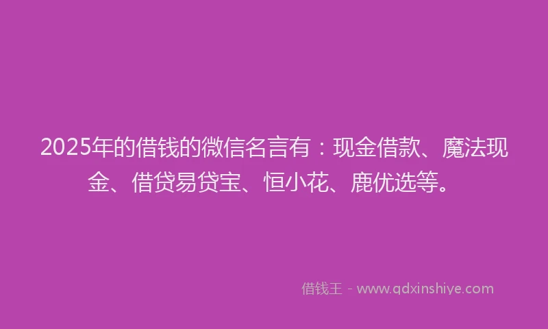 2025年的借钱的微信名言有：现金借款、魔法现金、借贷易贷宝、恒小花、鹿优选等。