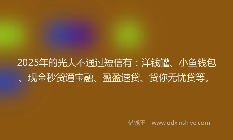 2025年的光大不通过短信有：洋钱罐、小鱼钱包、现金秒贷通宝融、盈盈速贷、贷你无忧贷等。