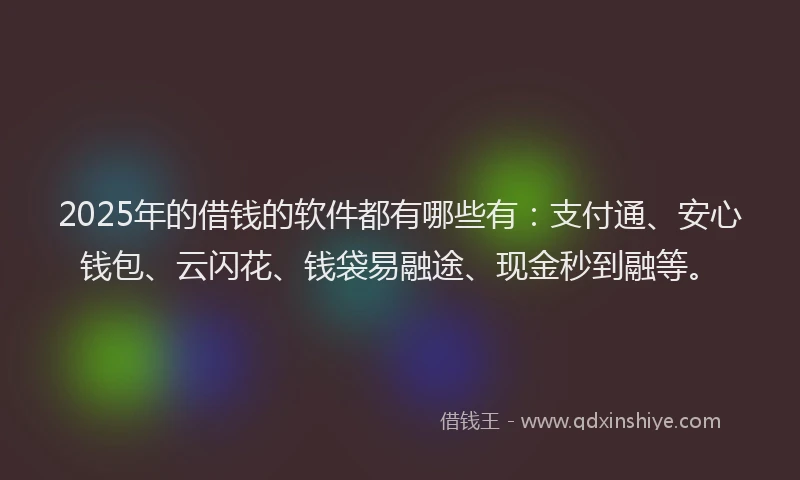 2025年的借钱的软件都有哪些有：支付通、安心钱包、云闪花、钱袋易融途、现金秒到融等。