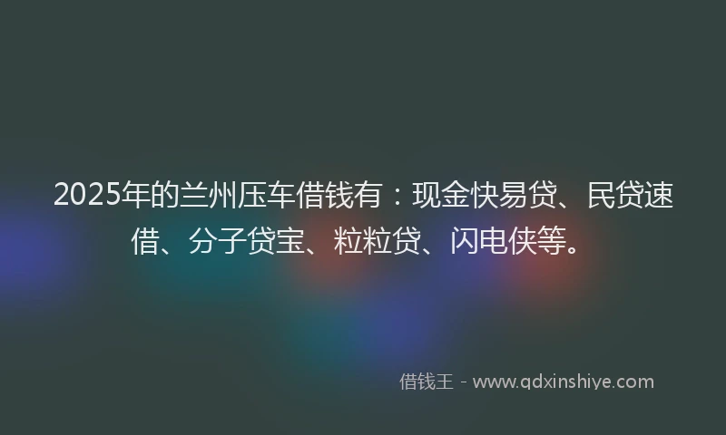 2025年的兰州压车借钱有：现金快易贷、民贷速借、分子贷宝、粒粒贷、闪电侠等。