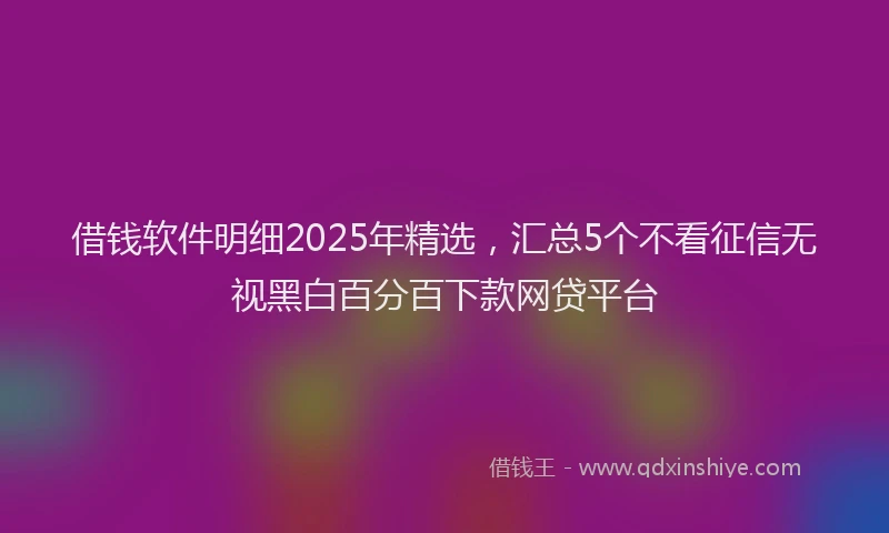 借钱软件明细2025年精选，汇总5个不看征信无视黑白百分百下款网贷平台