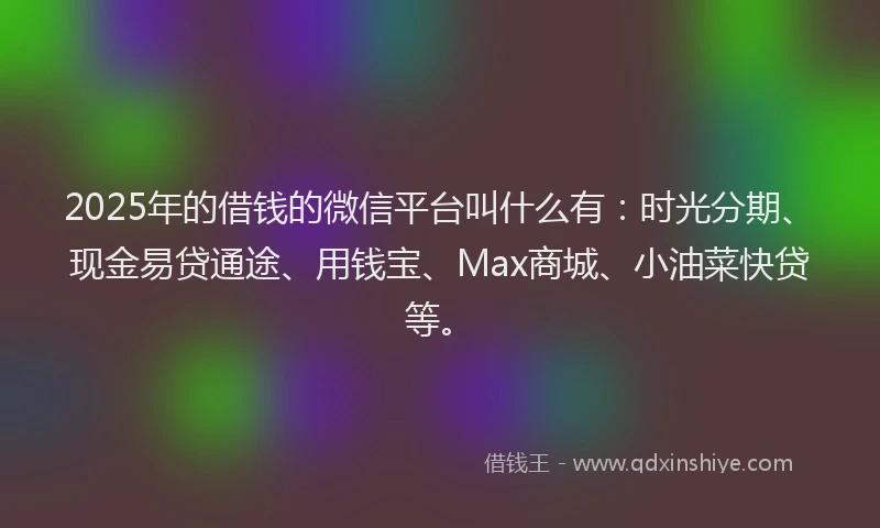 2025年的借钱的微信平台叫什么有：时光分期、现金易贷通途、用钱宝、Max商城、小油菜快贷等。