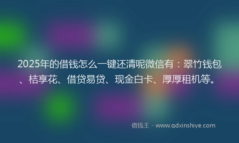 2025年的借钱怎么一键还清呢微信有：翠竹钱包、桔享花、借贷易贷、现金白卡、厚厚租机等。