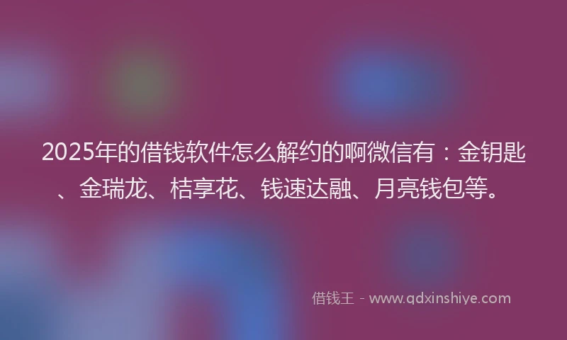 2025年的借钱软件怎么解约的啊微信有：金钥匙、金瑞龙、桔享花、钱速达融、月亮钱包等。
