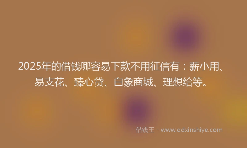 2025年的借钱哪容易下款不用征信有：薪小用、易支花、臻心贷、白象商城、理想给等。