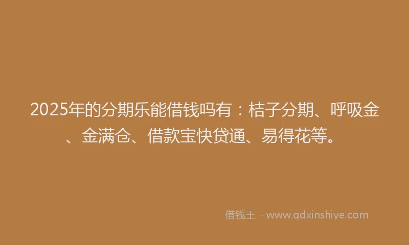2025年的分期乐能借钱吗有：桔子分期、呼吸金、金满仓、借款宝快贷通、易得花等。