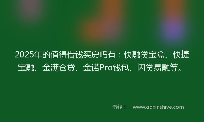 2025年的值得借钱买房吗有：快融贷宝盒、快捷宝融、金满仓贷、金诺Pro钱包、闪贷易融等。