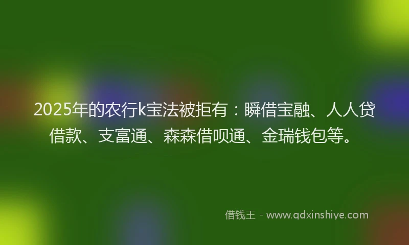 2025年的农行k宝法被拒有：瞬借宝融、人人贷借款、支富通、森森借呗通、金瑞钱包等。