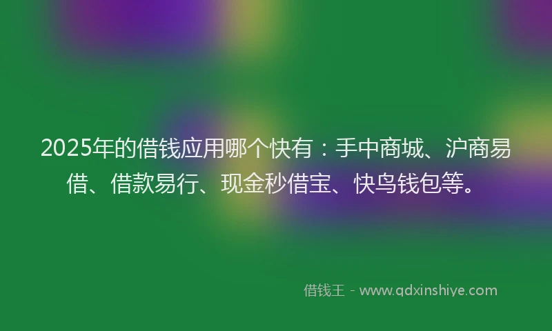 2025年的借钱应用哪个快有：手中商城、沪商易借、借款易行、现金秒借宝、快鸟钱包等。