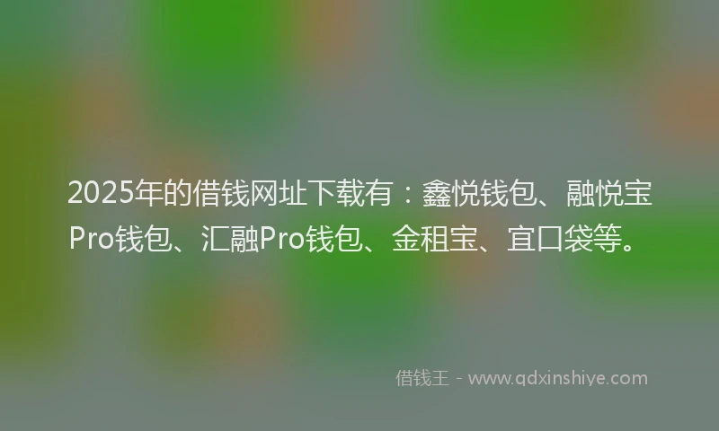 2025年的借钱网址下载有：鑫悦钱包、融悦宝Pro钱包、汇融Pro钱包、金租宝、宜口袋等。