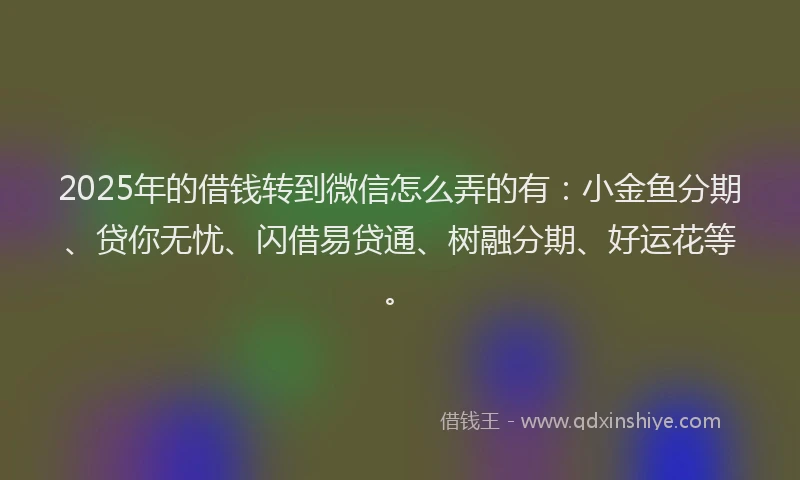 2025年的借钱转到微信怎么弄的有：小金鱼分期、贷你无忧、闪借易贷通、树融分期、好运花等。