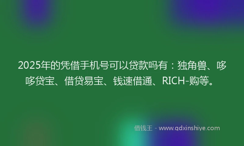 2025年的凭借手机号可以贷款吗有：独角兽、哆哆贷宝、借贷易宝、钱速借通、RICH-购等。