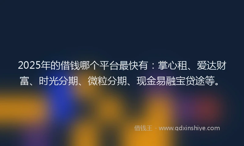 2025年的借钱哪个平台最快有：掌心租、爱达财富、时光分期、微粒分期、现金易融宝贷途等。