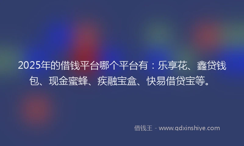 2025年的借钱平台哪个平台有：乐享花、鑫贷钱包、现金蜜蜂、疾融宝盒、快易借贷宝等。