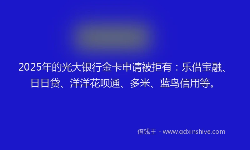 2025年的光大银行金卡申请被拒有：乐借宝融、日日贷、洋洋花呗通、多米、蓝鸟信用等。