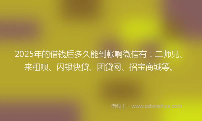2025年的借钱后多久能到帐啊微信有：二师兄、来租呗、闪银快贷、团贷网、招宝商城等。