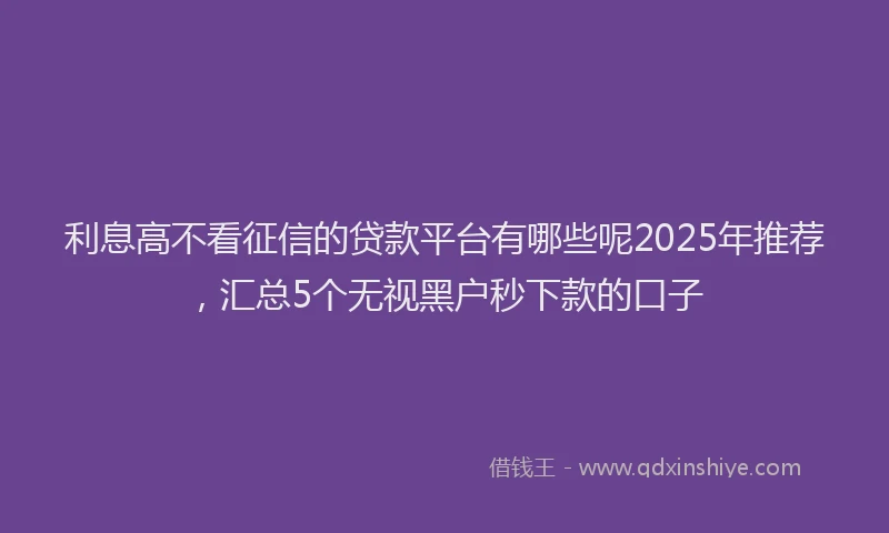 利息高不看征信的贷款平台有哪些呢2025年推荐，汇总5个无视黑户秒下款的口子